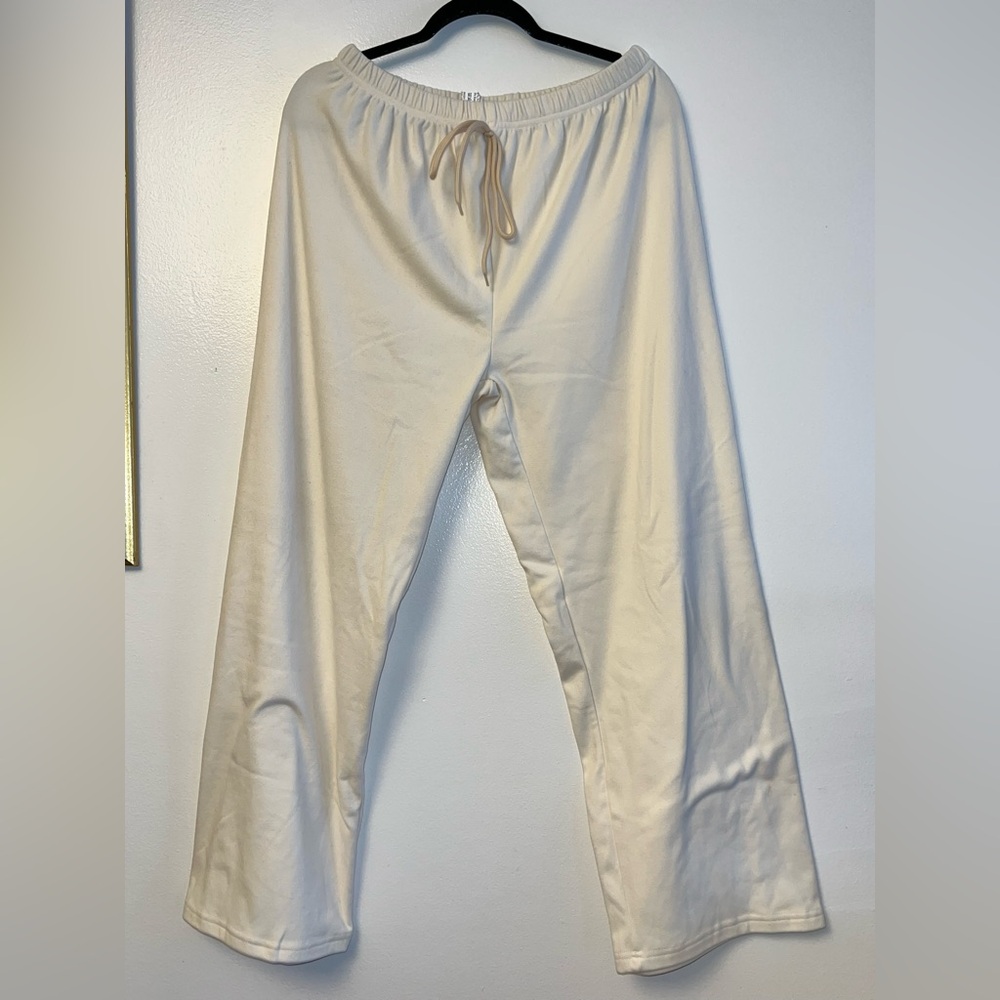 Cream Drawstring Wide-Leg Pants